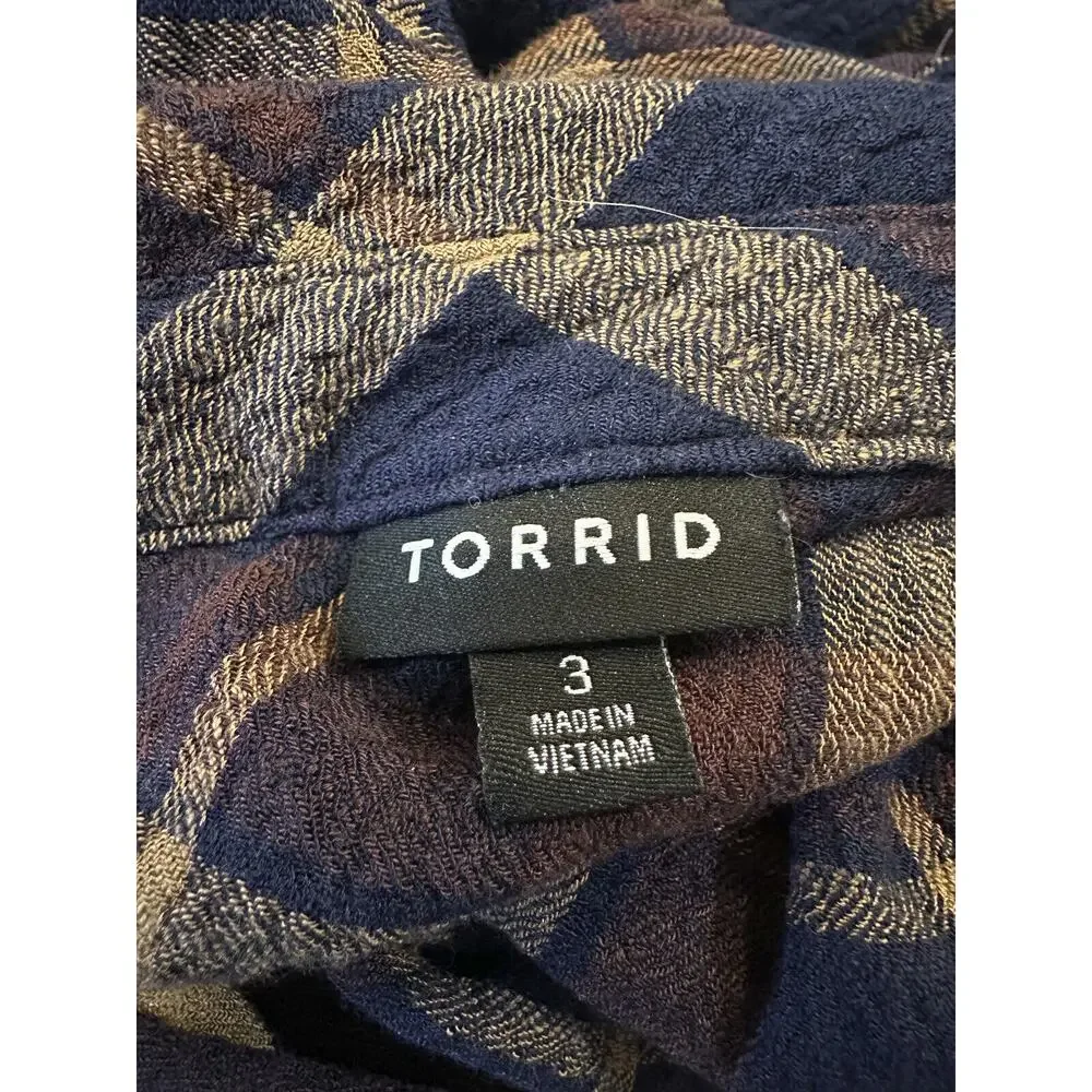 Torrid Lizzie Crinkle Flannel Gauze Button Up Tunic Navy Plaid Plus Size 3 3X - Picture 5 of 13